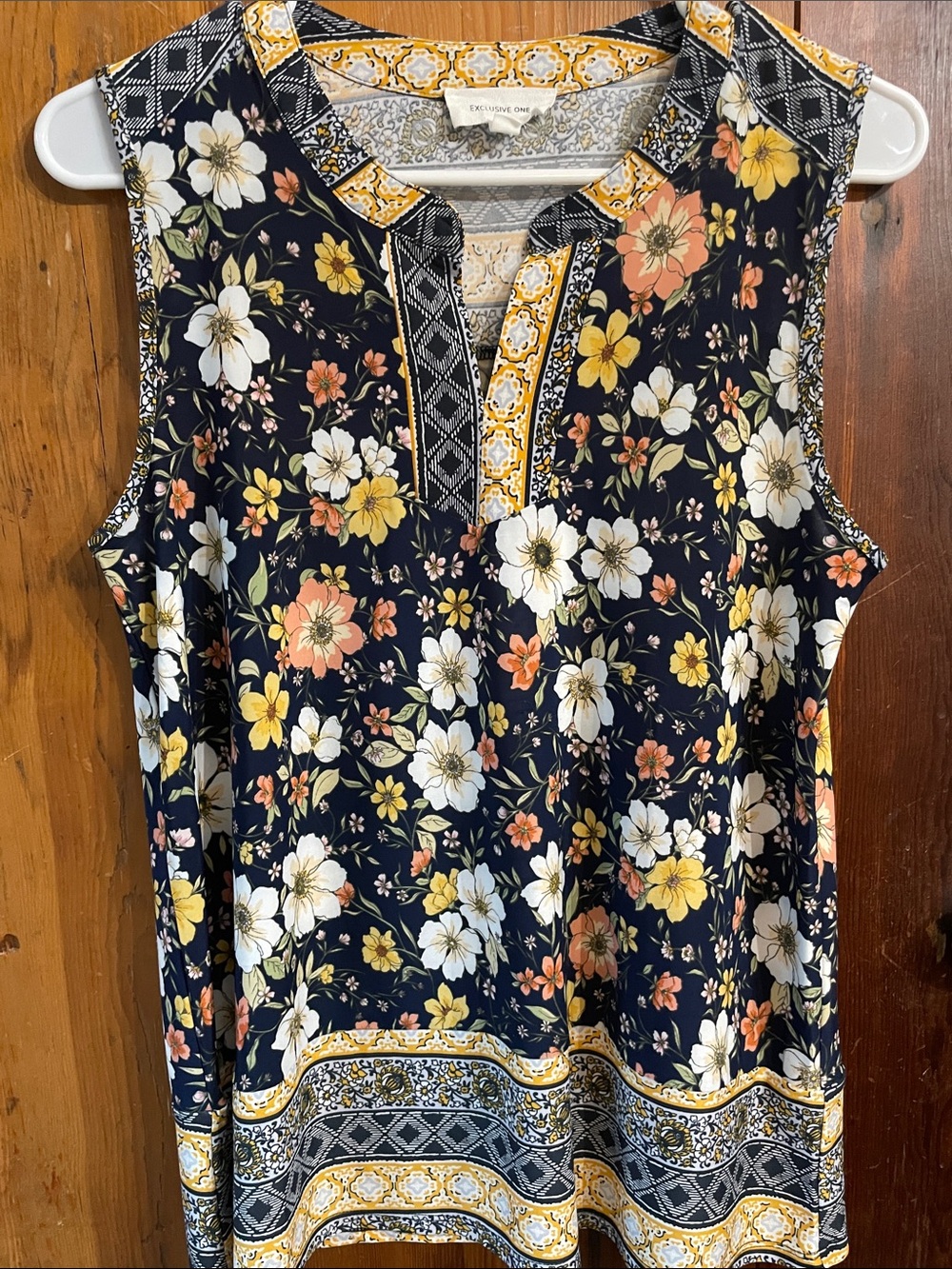 Sleeveless Floral Print Camisole in Navy with Yellow & Peach Accents